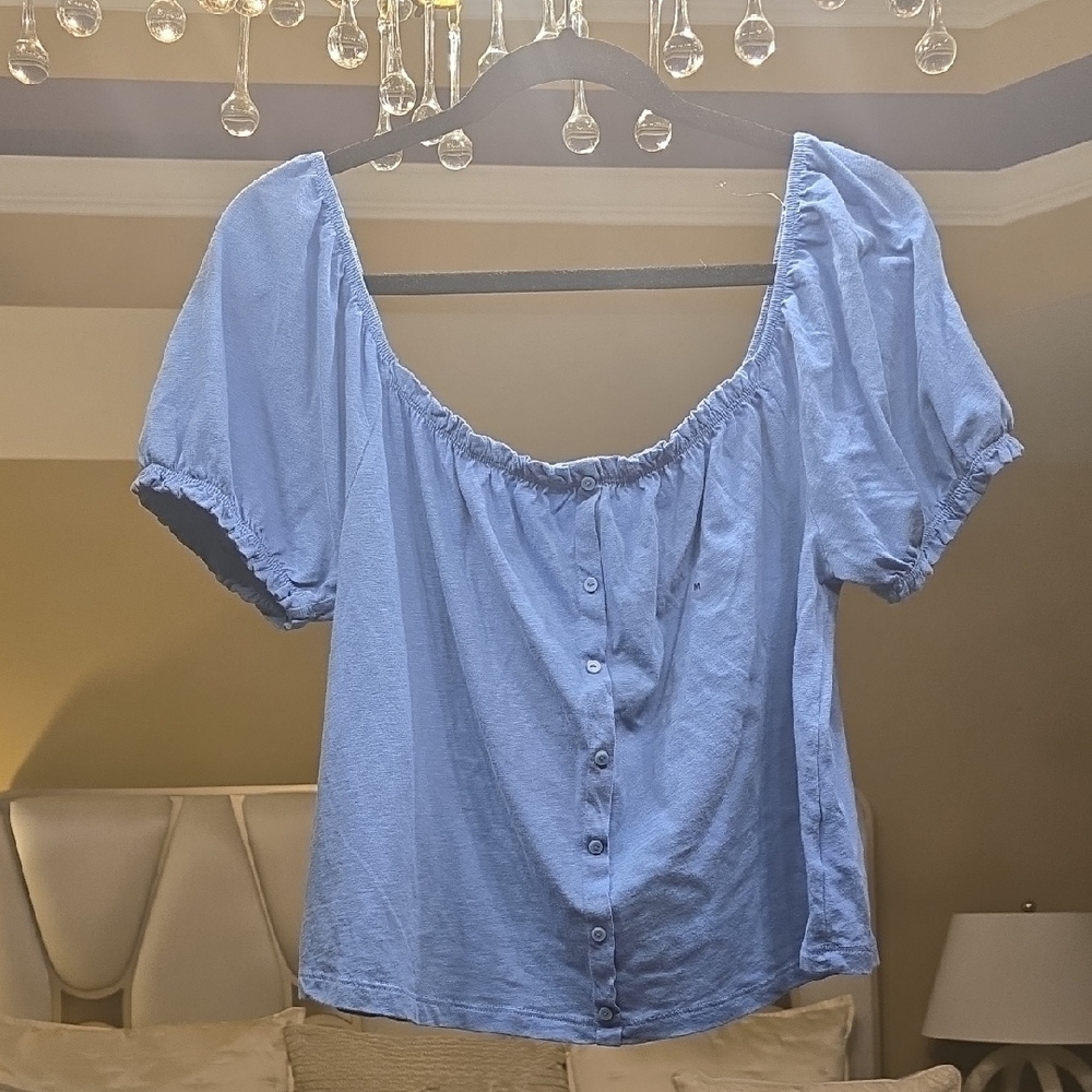 American Eagle Outfitters Light Blue Puff Sleeve Blouse